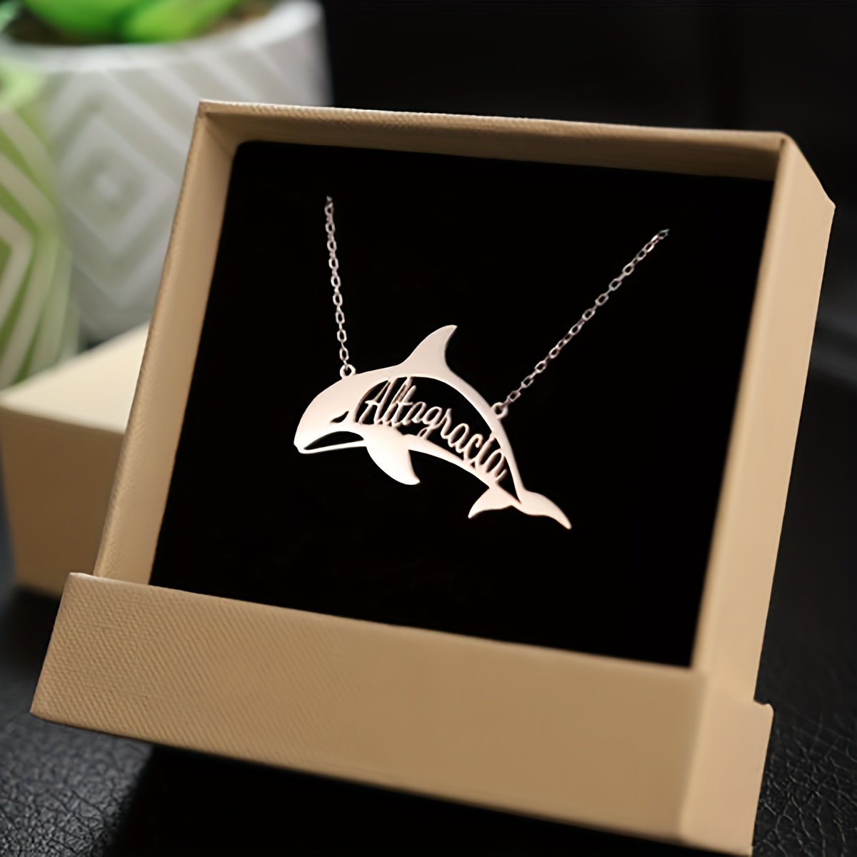 Women's Custom Orca Name Necklace, Personalized Marine Animal Pendant