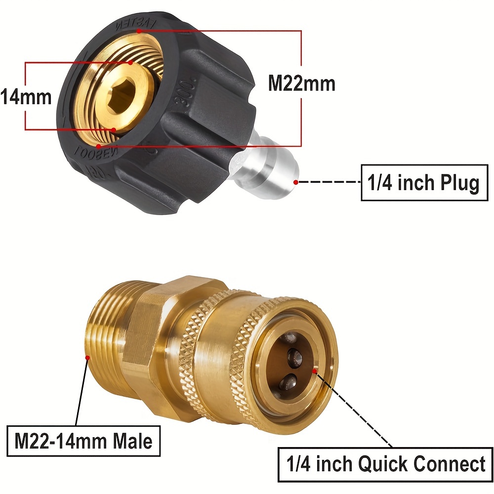 TEMU Kit de rapide pour nettoyeur haute pression, jeu d'adaptateurs pour pistolet pulvérisateur électrique (matériau laiton, M22 14 mm à pouce)