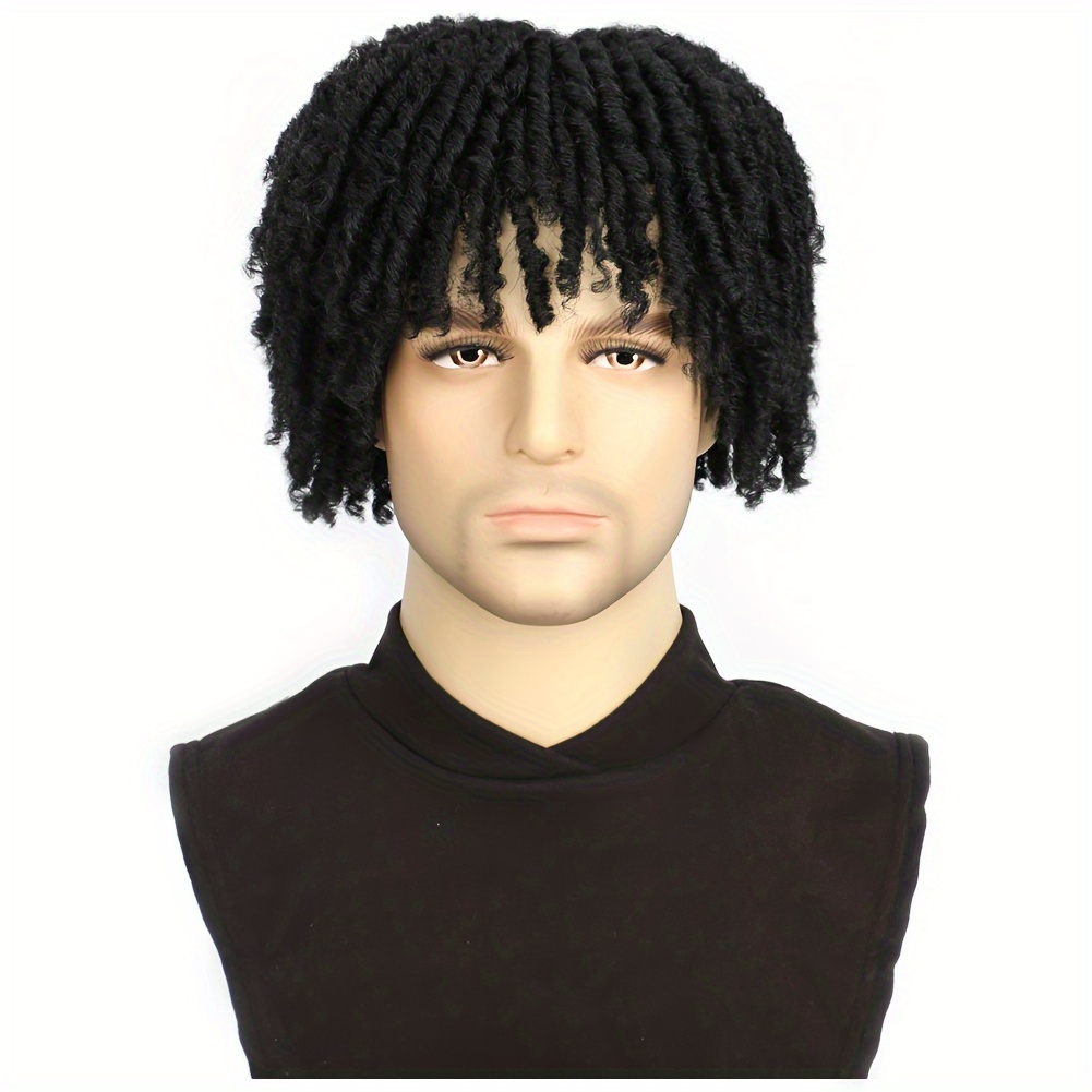 TEMU Show Men's Afro Curly Kinky Dreadlock Clip-in Topper Wig - Synthetic Hair Half Wig With Braided Dreadlocks For African Style, Basics, 6-inch, 110g