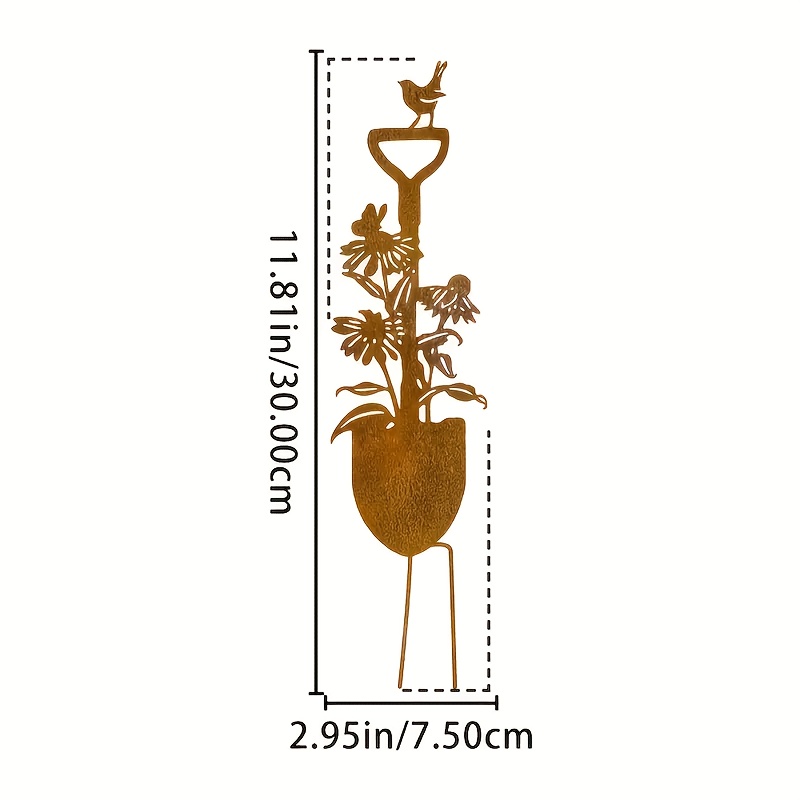 [2d Flat] 1pc Of Rustic- Garden Fence With Bird - Decorative Outdoor Art, Rust Finish, For Yard, Fence, Or Courtyard Decoration, Garden Fence Ornament