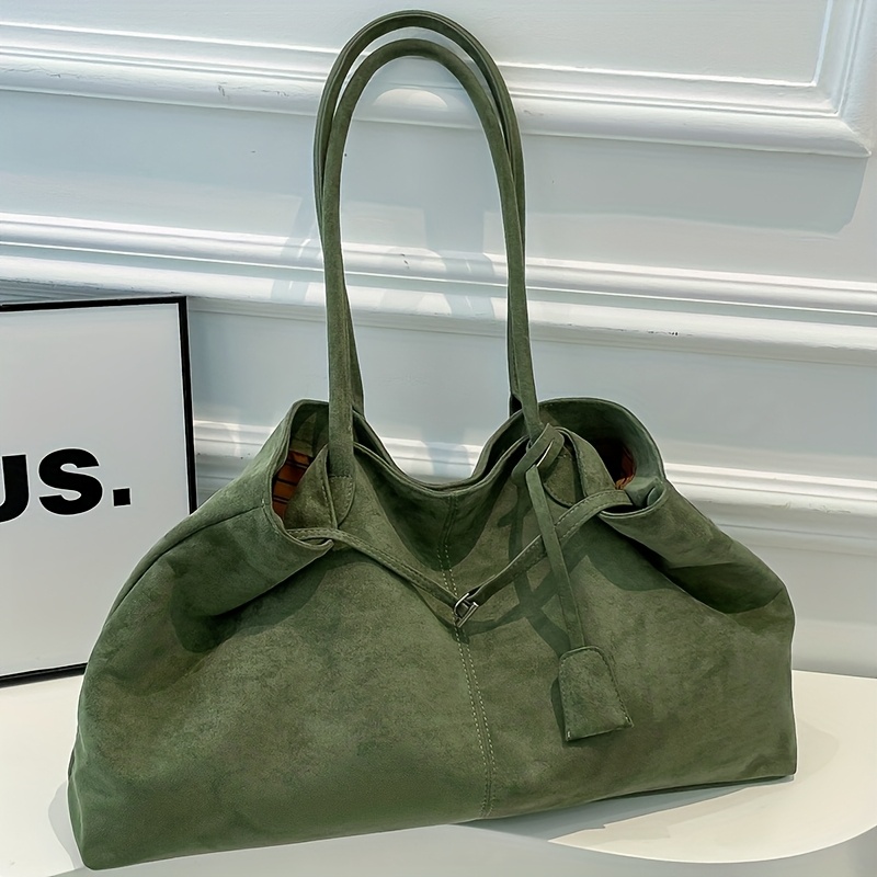 TEMU Bolso de para mujer de cuero sintético, color sólido vintage de gran capacidad, diseño de , cierre magnético, adecuado para diario, compras y