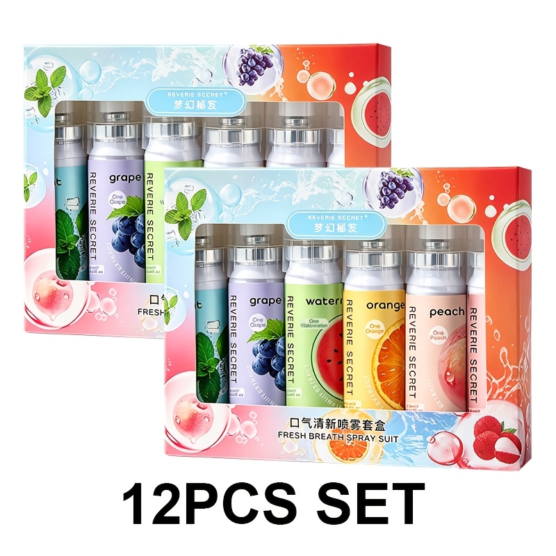 Image of Free - 2 Boxes (12pcs) Oral Spray, : Peach, Grape, Lychee, Mint, Watermelon, Orange, For , Portable For After Meals And Dates, Holiday Gift, Christmas Gift