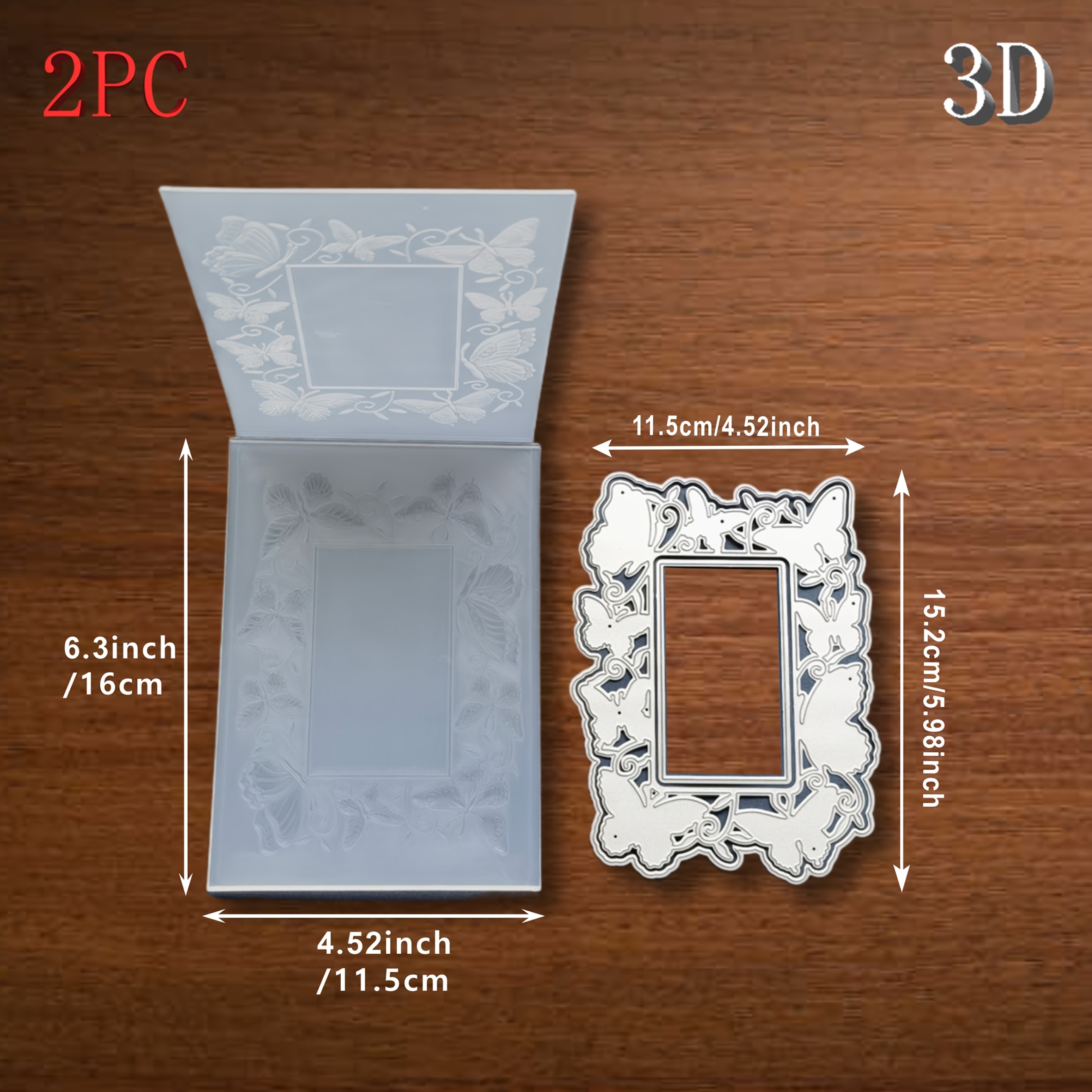 E-shop 2-teiliges Set 3D-Prägungsfalzen & Metall-Stanzschablonen - Schmetterlingsinspiriertes Rahmen-Design mit geschichteten Rändern, Muster für