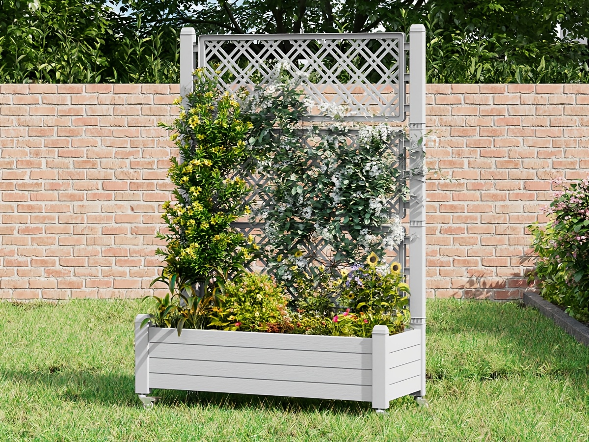 Privacy Planters with Trellises, Raised Flower Bed Privacy Screens with Drainage Holes, Outdoor Planters for Climbing Plants, Suitable for Patios, Gardens, And Courtyards, Outdoor Privacy Screens, Freestanding Decorative Fence Panels