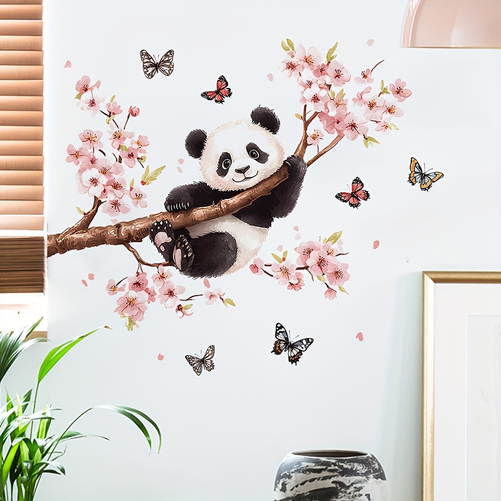 Watercolor Branches, Flowers, Butterflies, And Panda Wall Stickers For Decorating And Beautifying Bedrooms, Living Rooms, And