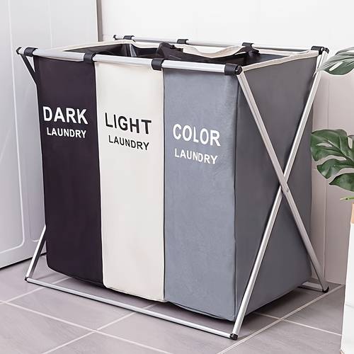 3 section foldable laundry hamper with durable oxford fabric aluminum frame color options space saving clothes organizer for home dorm laundry room storage dorm room storage multicompartment design