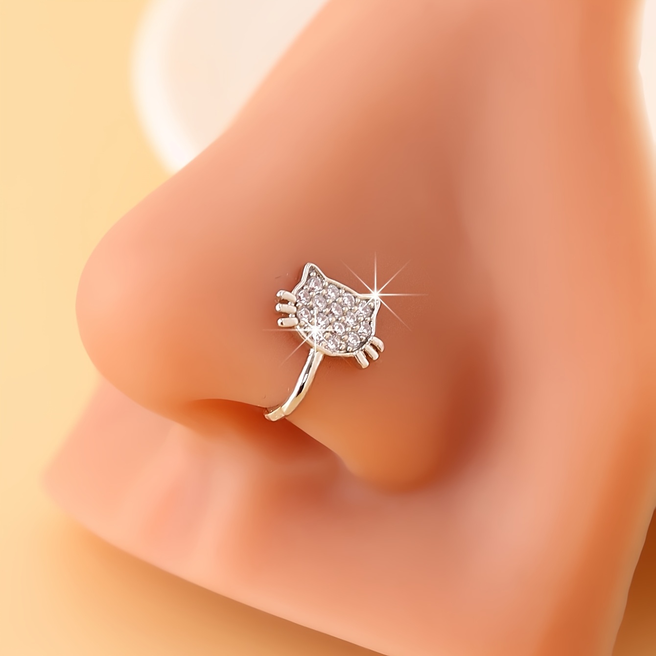 1pc Women's Fashion Kitten Head U-shaped Nose Clip Stud Synthetic Zirconia Inlaid Piercing-free Adjustable Nose Clip Nose Ring