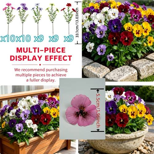 47pcs outdoor colorful realistic faux flowers multicolor pansies with bouquet strong and not easy to drop petals self uv sunscreen not easy to fade and age in outdoor sunlight and rain outdoor decoration for hotels gardens weddings