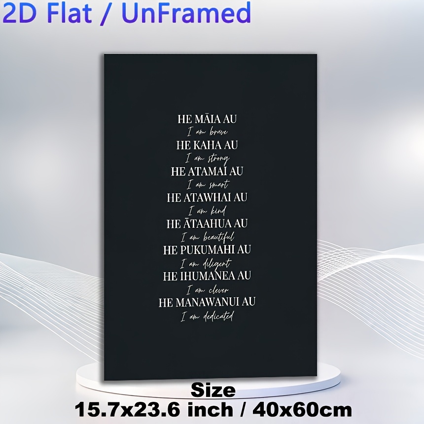 TEMU 2d Flat, 2d Flat, 2d Flat Canvas Art Print Unframed, Inspirational Maori Phrases Painting Poster, Black White Elegant Text Poster, Motivational