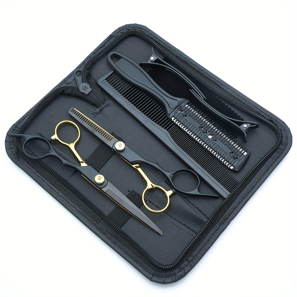 professional hairdressing scissors set black golden thinning shears relaxed texture hair right handed normal hair type hairdressing tools kit details 3