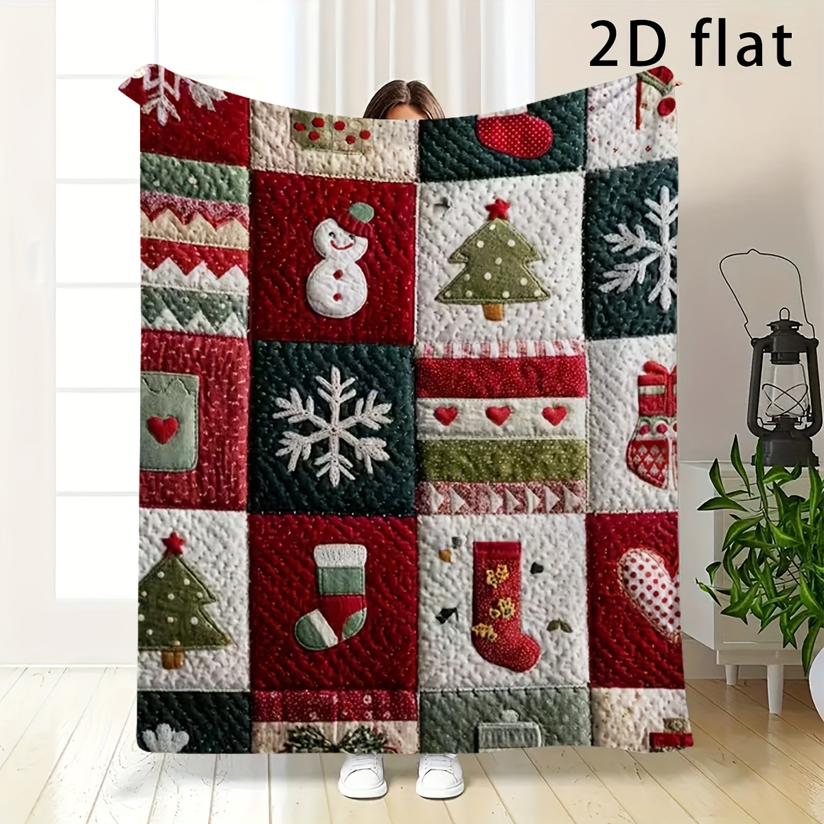 TEMU 1pc Christmas Throw Blanket - Soft Flannel Cozy Bedspread With Red, Green, Brown, Golden