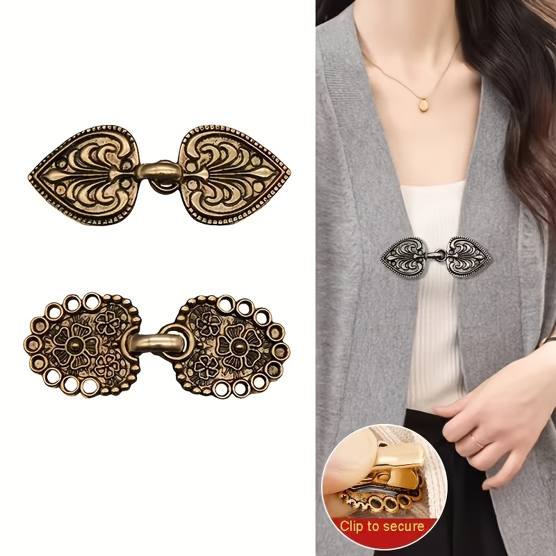 TEMU 2 Sets Of Vintage Swirl Triangle Sweater Clips, Vintage Shawl Clips, Cardigan Collar Buttons, Shawl Buttons, Daily Shirt Clips, No Sewing