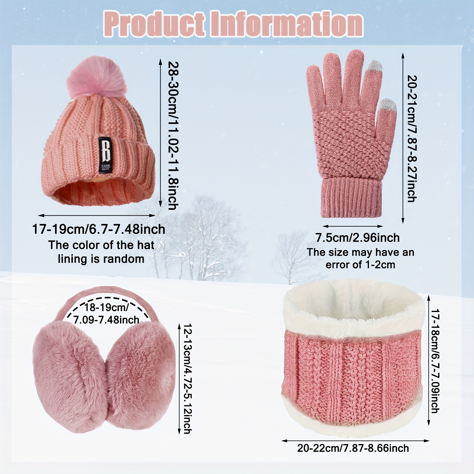 4-delige winterkostuum accessoires set voor vrouwen, gebreide thermische   met pompon, handschoenen en nekwarmer, warme accessoires set voor buiten in sneeuwweer 4