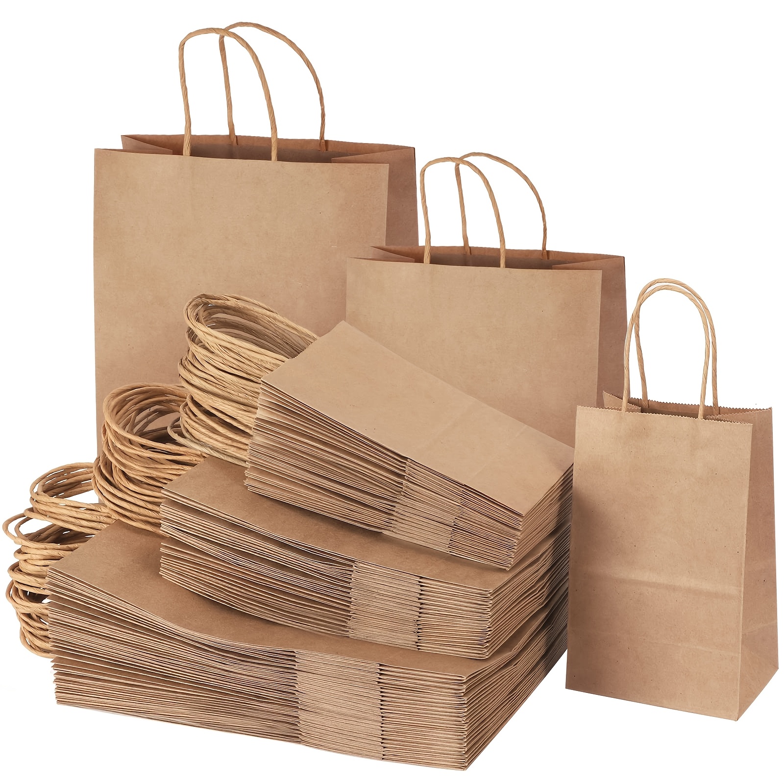 

Superlele 90/120/150/180pcs Paper Bags In 3 Sizes, Brown Gift Bags With Handles Bulk Paper Gift Merchandise Bags For Wedding, Business, Shopping, For Day Gift Wrapping