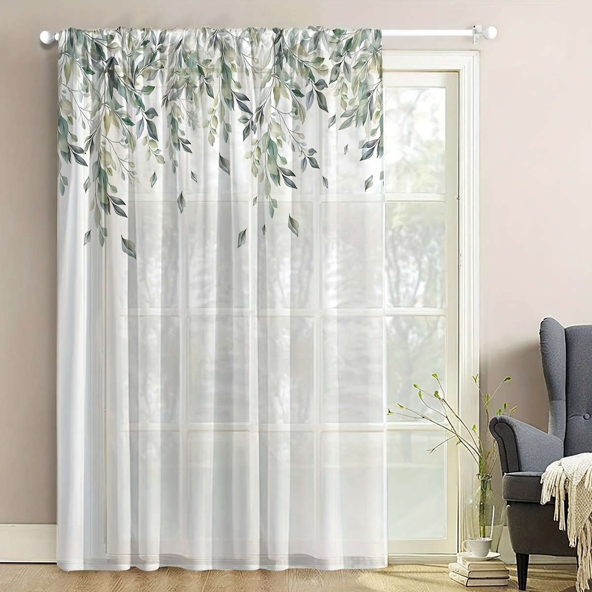 TEMU 1 pièce, Rideau Transparent à Motif Feuillage en Tissu Diamant Premium, Protection Privée et Filtrage , Idéal pour Chambre, Salon, Salle à