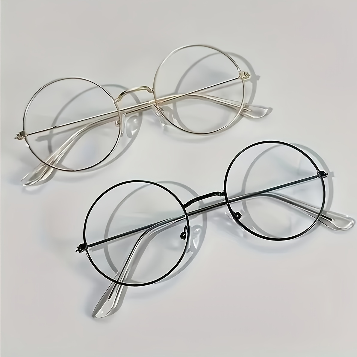 

Fashion Style Non-prescription Round Glasses, Copper Alloy Frame, With Transparent Pc Lenses, Casual , Ordinary Lens Decoration Glasses Without Prescription, Suitable For Photo Props