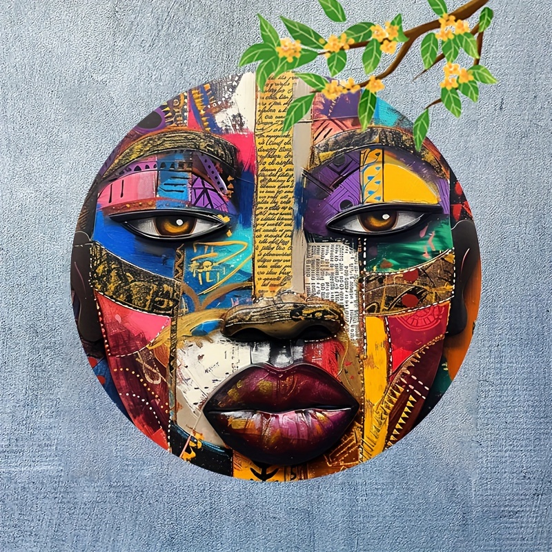 Vibrant African Mask Wall Art Round Aluminum Decor Living - Temu