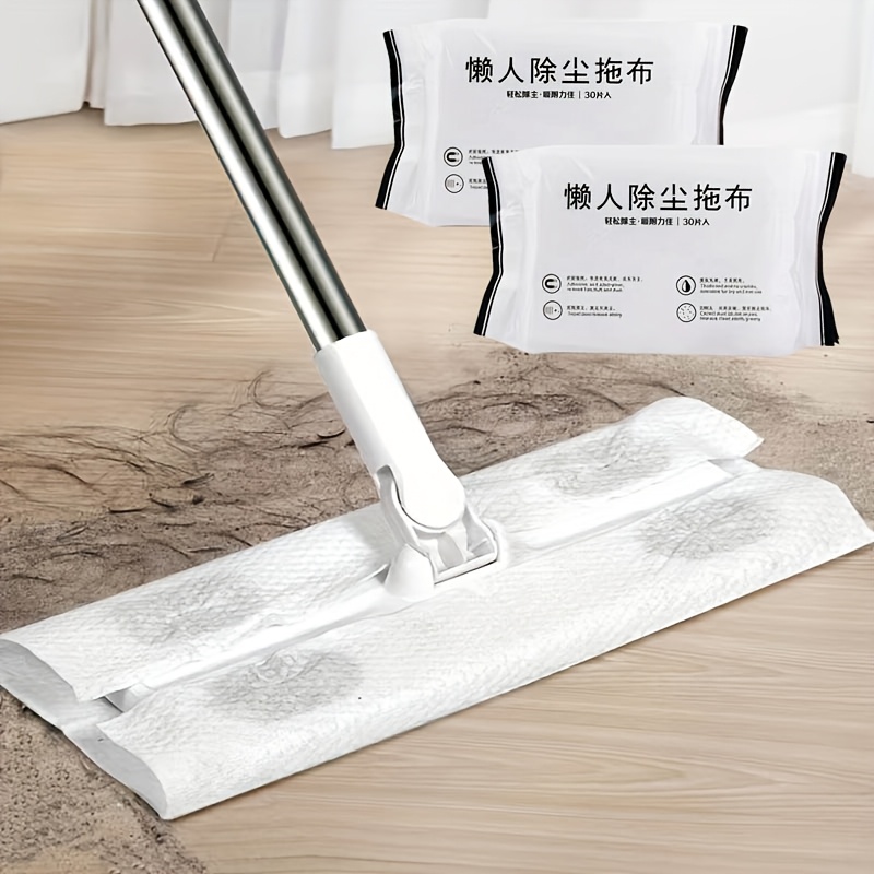 TEMU 3pcs Static Dusting Mop Set, 1pc Mop And 2pcs Disposable Dry Wipes, Dry And Wet Dual-use, Removes Pet Hair, Clothes, Sofa, Carpet, Grease And