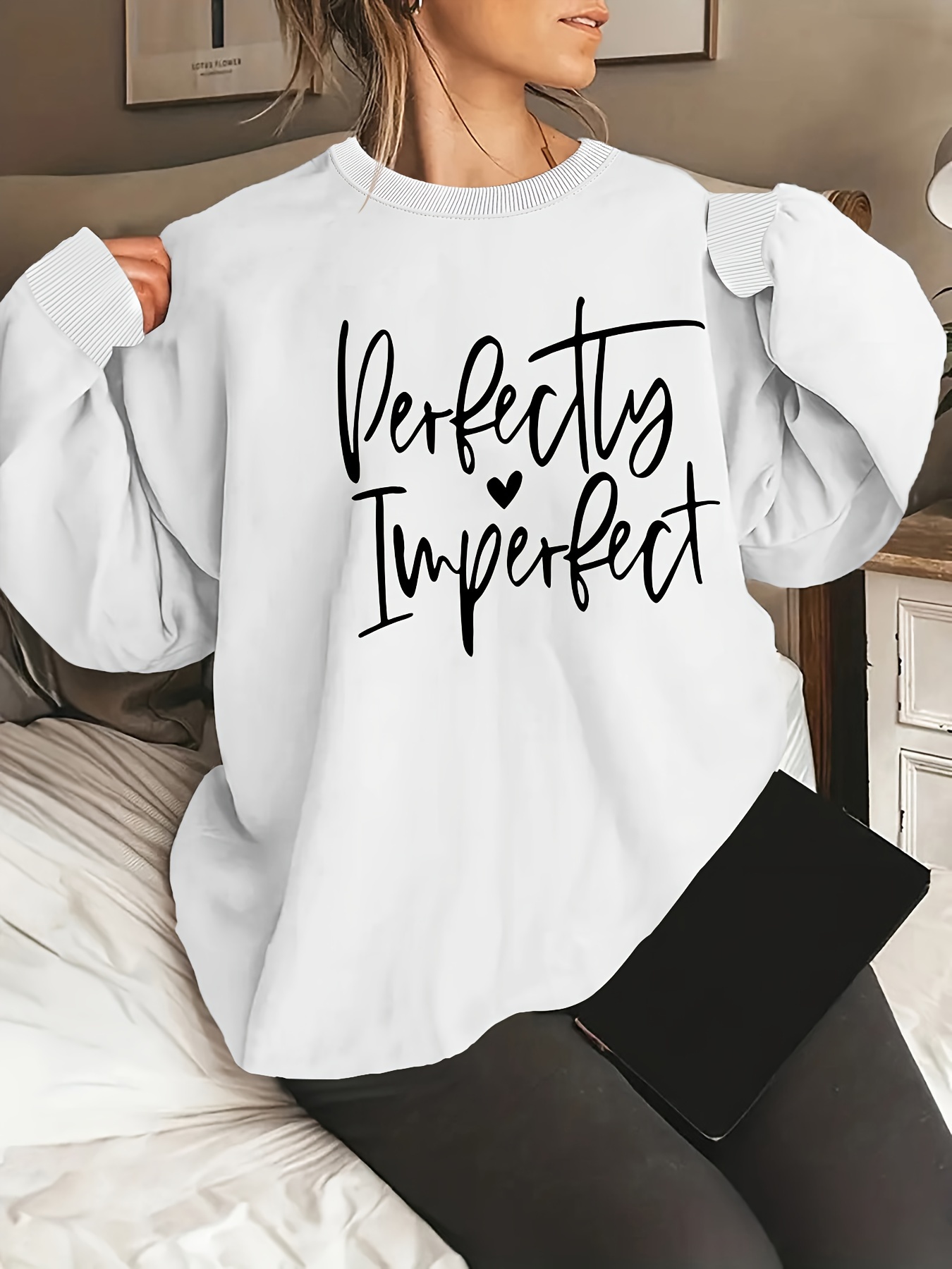 Plus Size Letter Print Sweatshirt Casual Long Sleeve Crew Temu United