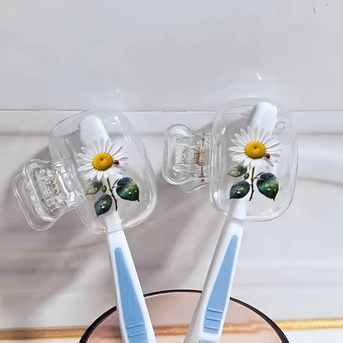 set of 2 travel essential toothbrush storage cases portable toothbrush protectors daisy design convenient plastic box with cover a must have for business trips to keep toothbrushes dust free