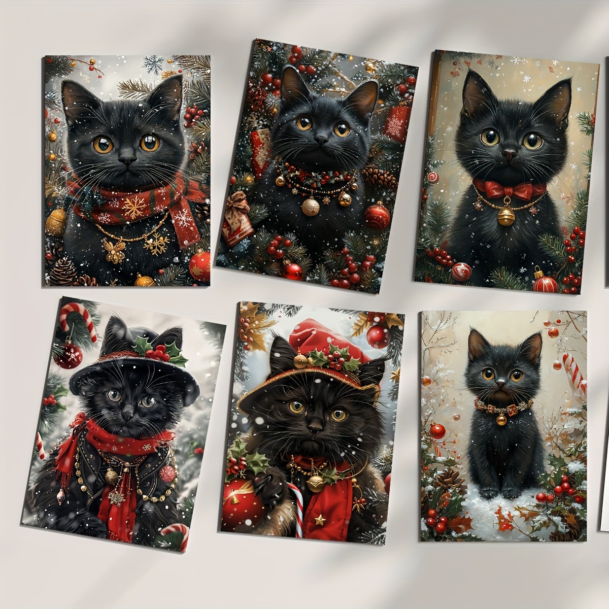 

1set/6pcs Christmas Greeting Cards Envelopes That To Write Greetings, Christmas Cat Pattern Set Greeting Cards, Christmas Greetings Writing Greeting Cards, Christmas Gifts