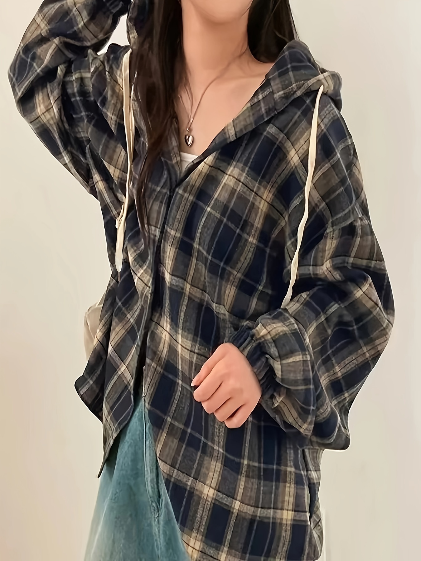 chemise à capuche décontractée à carreaux femmes manches Temu France