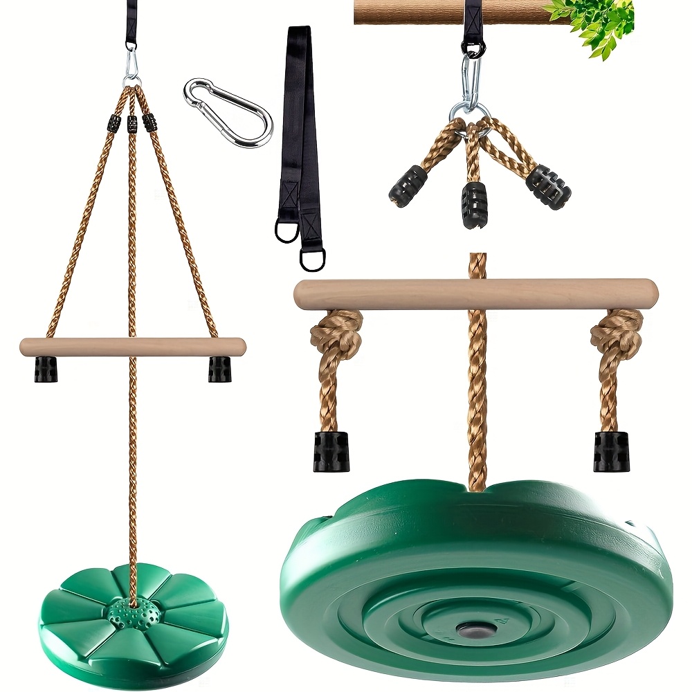 Image of Indoor And Outdoor Universal Hanging Rod Disc Swing Outdoor Amusement Equipment - Green Swing Set Accessories, 7-foot High Adjustable Bar, Backyard