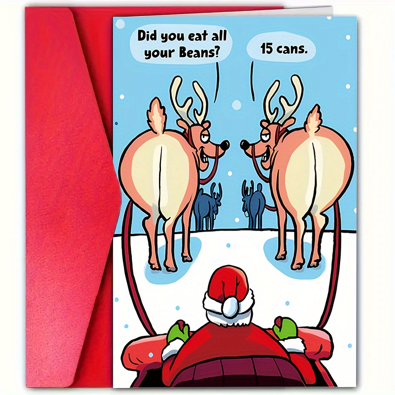 

Funny Reindeer & Santa Christmas Card With Envelope - Family, Friends, And , Humorous, Husband, Wife, Mom, Son, Boyfriend