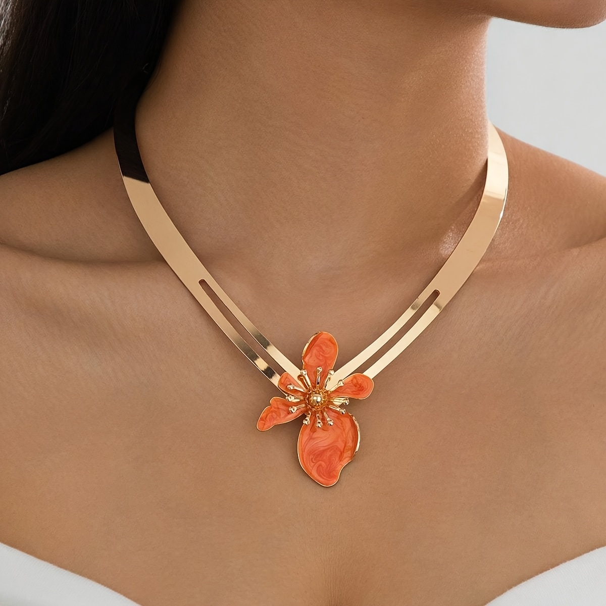 E-shop 1 Stück Damenmode Kragen Sommer -Boho-Stil Orange Tropfend Unregelmäßige Blumenform Damen Kragen Geeignet für Urlaubsreise