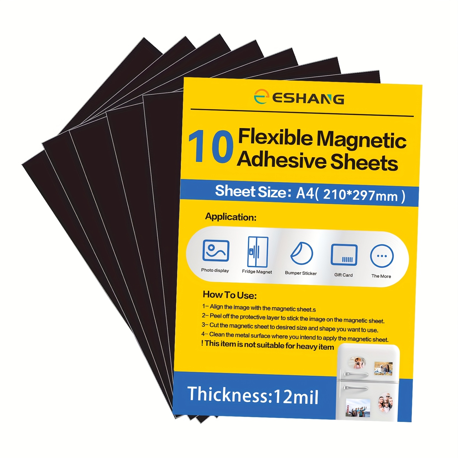 E-shop 10er-Pack flexible, magnetische Klebefolien mit 8,,7 Zoll (A4-Format, 210 x 297 mm) und einer Dicke von 12 Mil, ideal für die Herstellung von