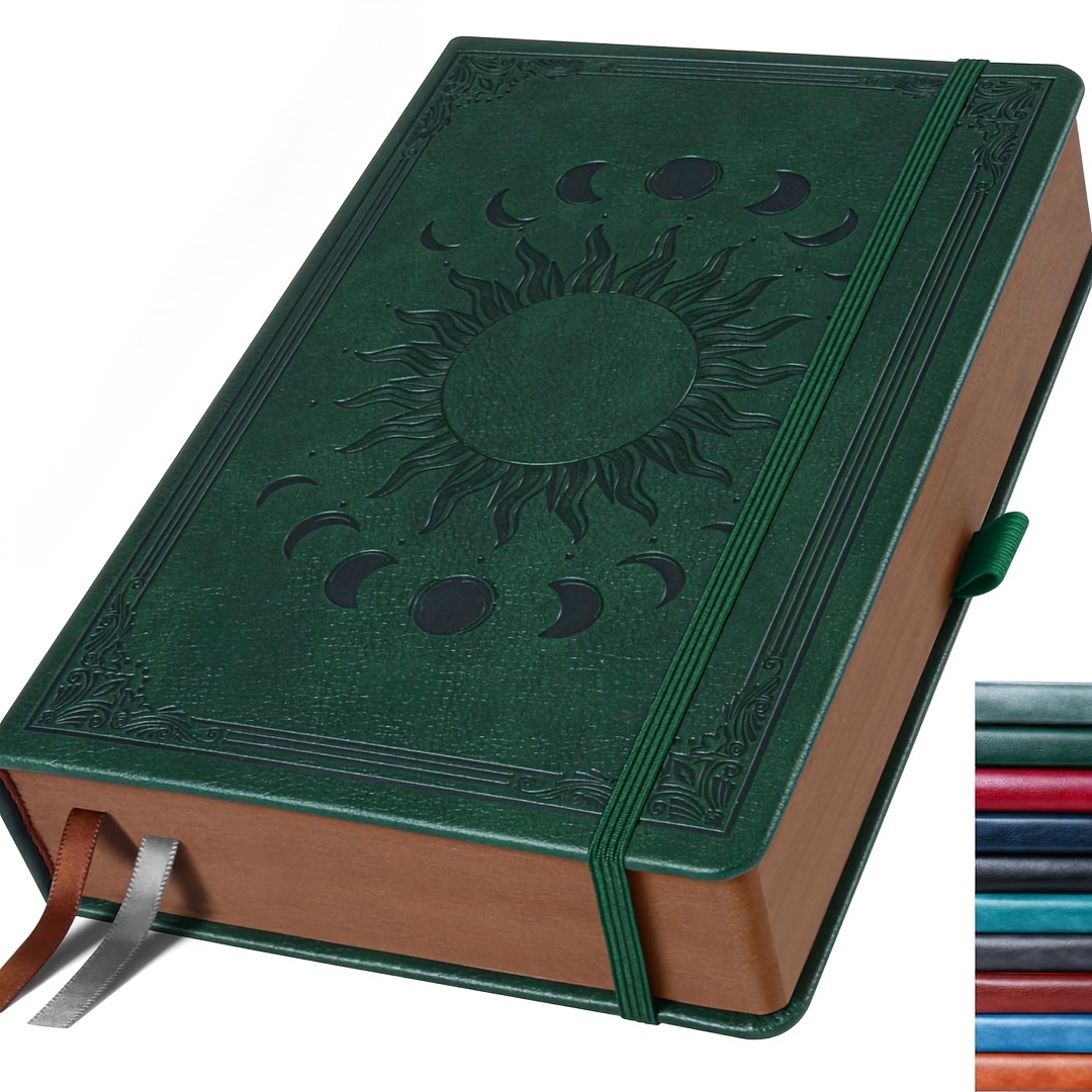 TEMU Hardcover Notebook Sun And Embossed , A5 360 Lined , Features Pen , Closure, Bookmarks, , Double- Binding, 180° Lay