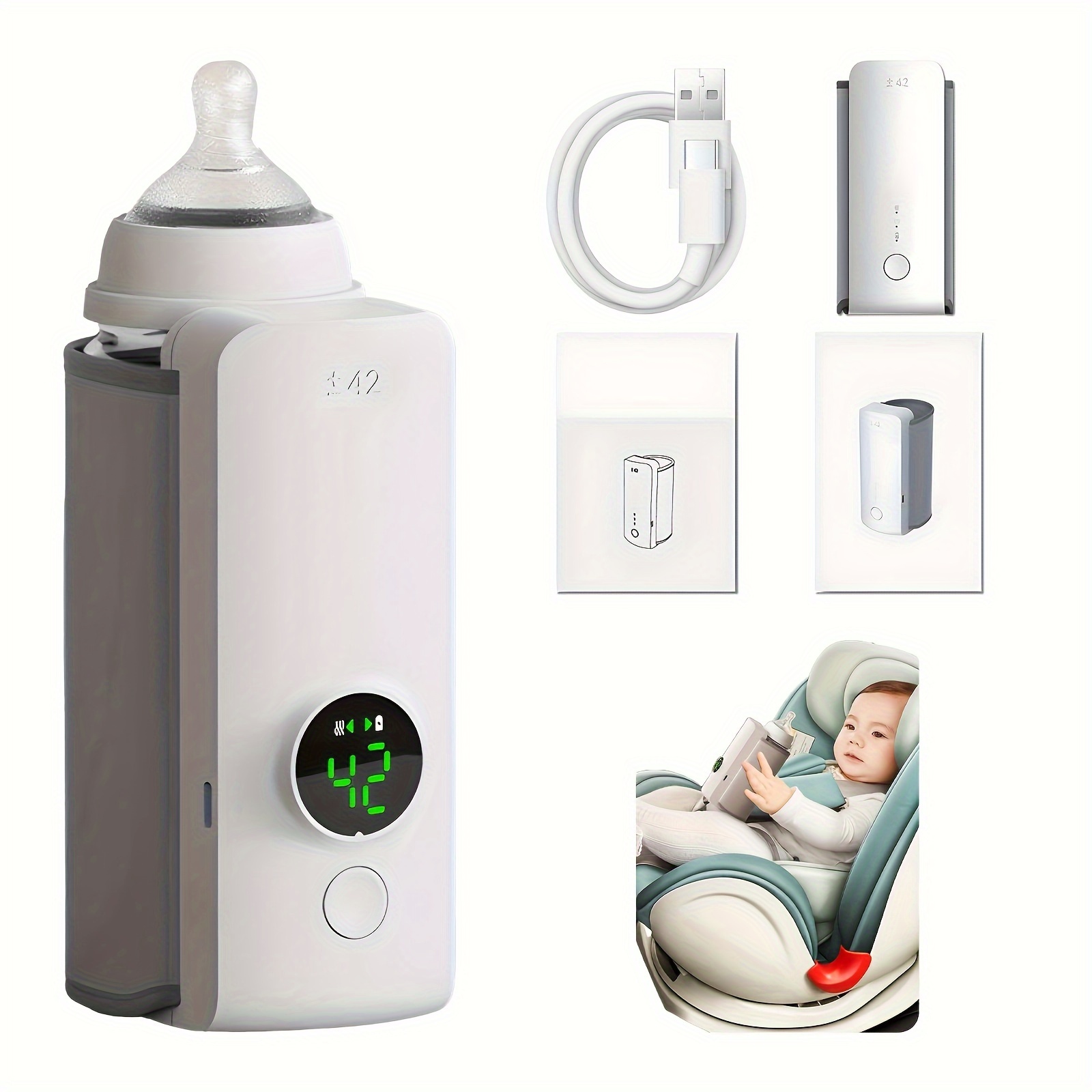 1pc wireless rechargeable milk warmer portable bottle heater with lcd display usb charging 6000mah lithium battery   temperature control compact travel   details 1