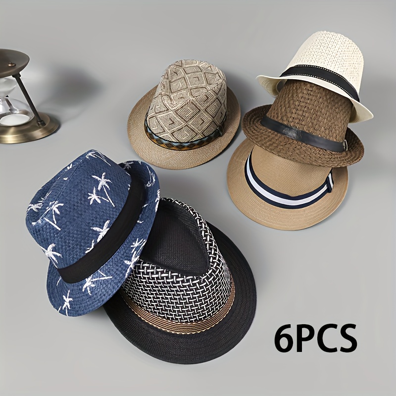 

6pcs Spring/summer Gentlemen's Straw Hat Breathable Short Brim Sunshade Hat Unisex