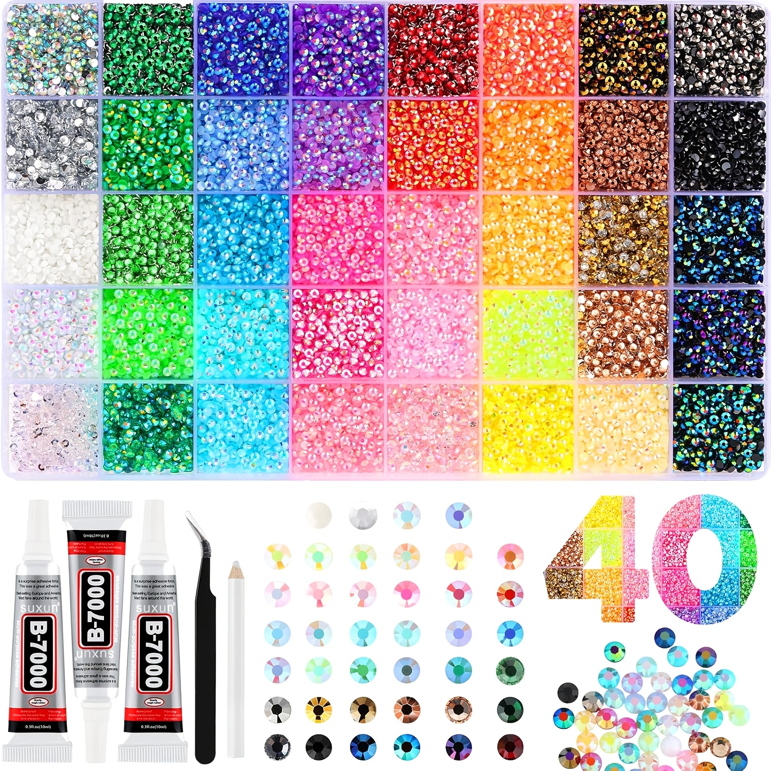 40 colors resin gel nail rhinestones bead jewelry kit for show 3mm 32000pcs flat back gems for handmade beading supplies with 3pcs b7000   clothing shoes nail art diamond