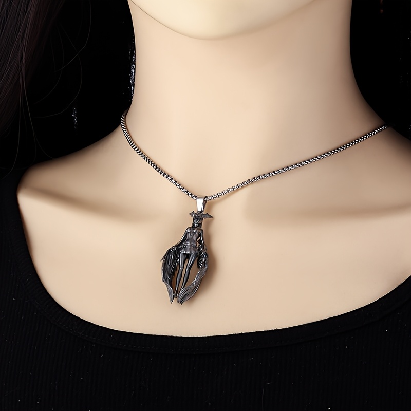 Antique Silver Plated Winged Fallen Angel Pendant Necklace
