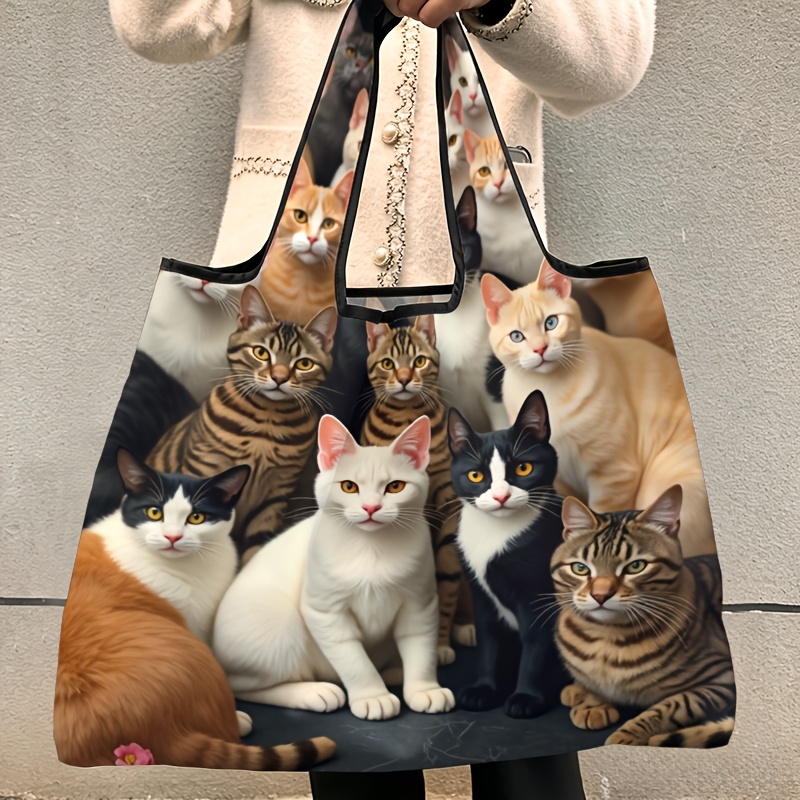 TEMU Women's Shoulder Bag, Tote Bag, Multi-functional, Multiple Kitties Gathered . Character Pattern, 2d Flat, Double-sided Printing, Foldable,