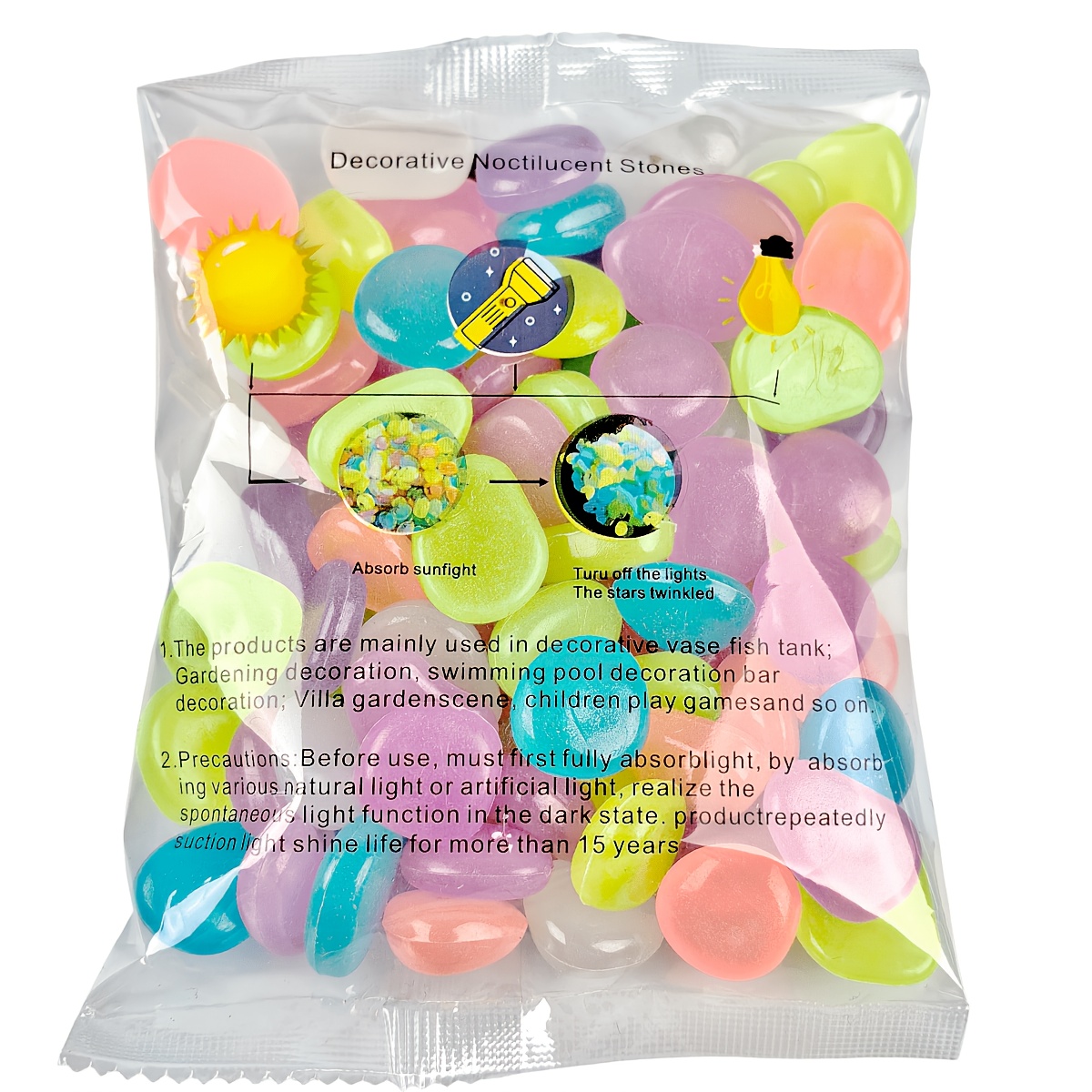 TEMU 88pcs Luminous Stones | Colorful Resin Stones, Suitable For Gardens, Lawns, Aquariums, Weddings, And Night Decorations, Activated In The Dark |