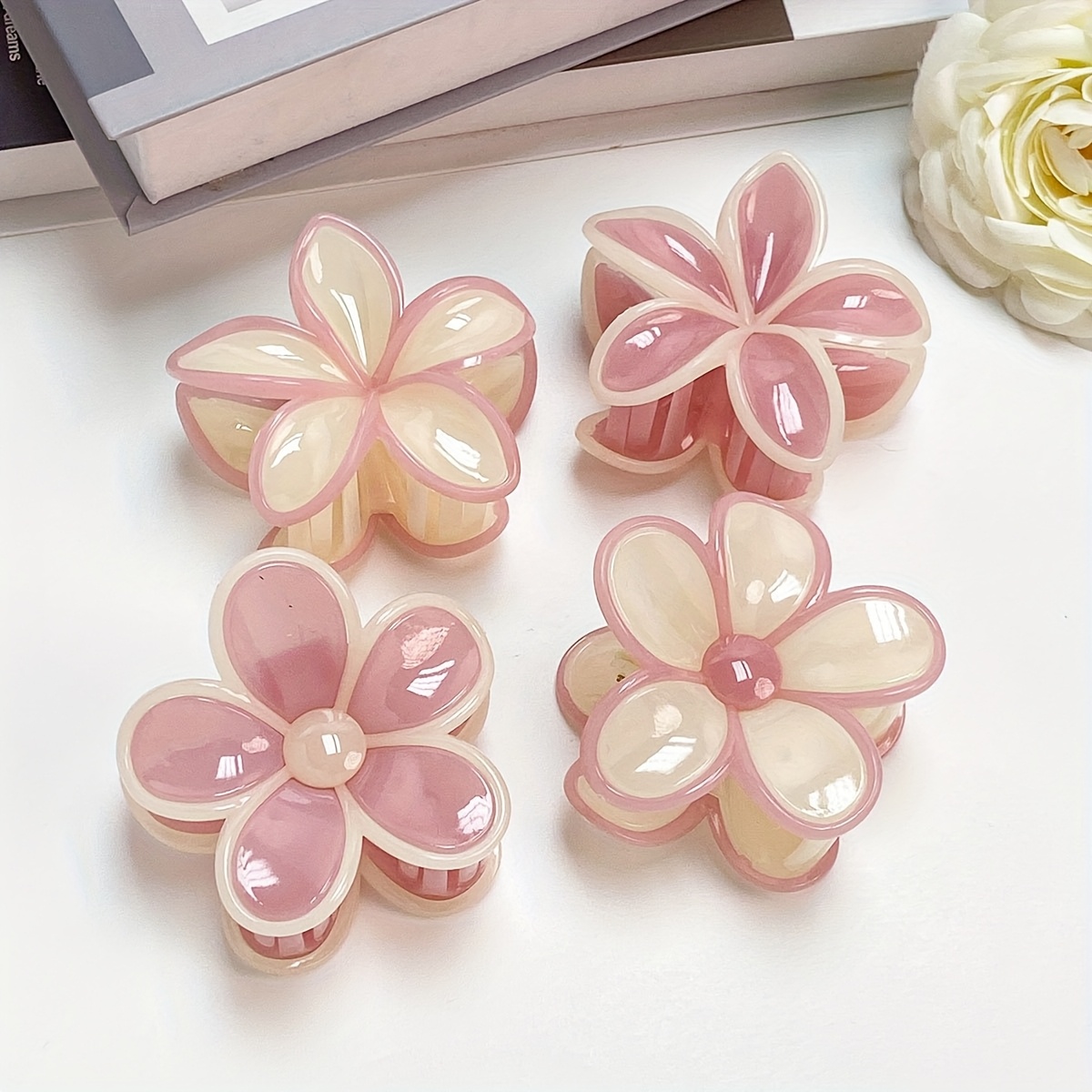 TEMU 4 clip per fiori di Plumeria, clip facili per per donne, adatte per feste, Natale, esercizio , yoga, viaggi, di foto e aggiunte per capelli