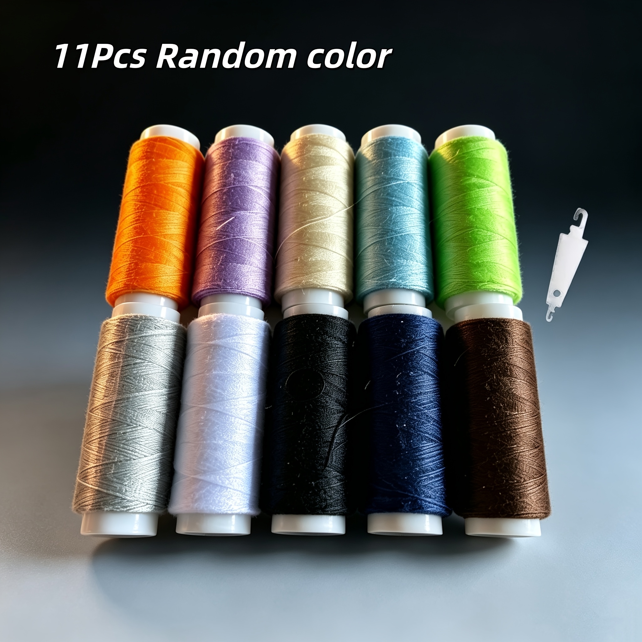 TEMU Juego de 11 hilos de coser con enhebrador - Hilo de poliéster para máquinas de coser, colores aleatorios, para reparación de ropa, manualidades
