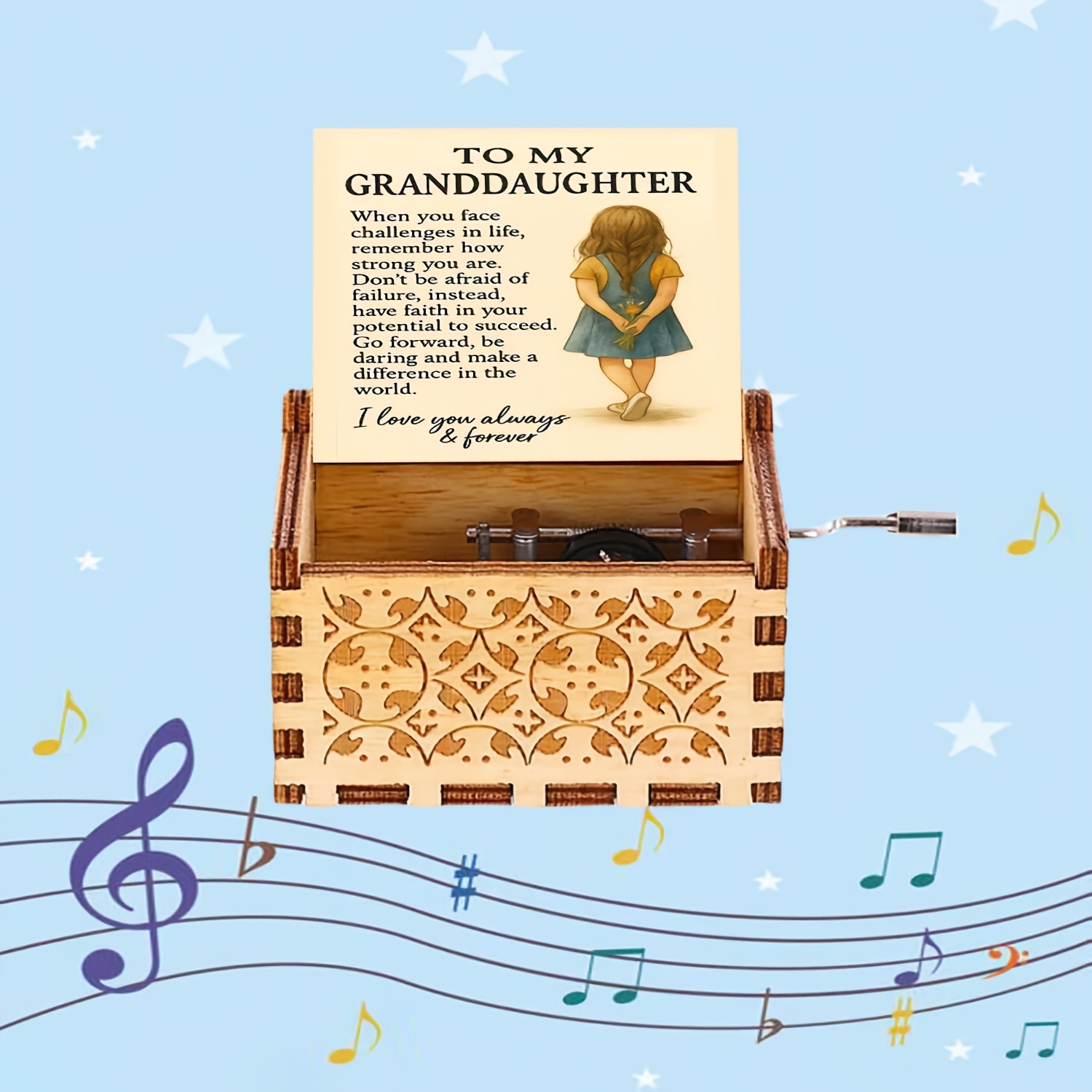 TEMU Boîte à musique vintage en bois, idéale pour une petite-fille au cœur . Elle est dotée d'un mécanisme à qui 'You Are My Sunshine'. C'est un
