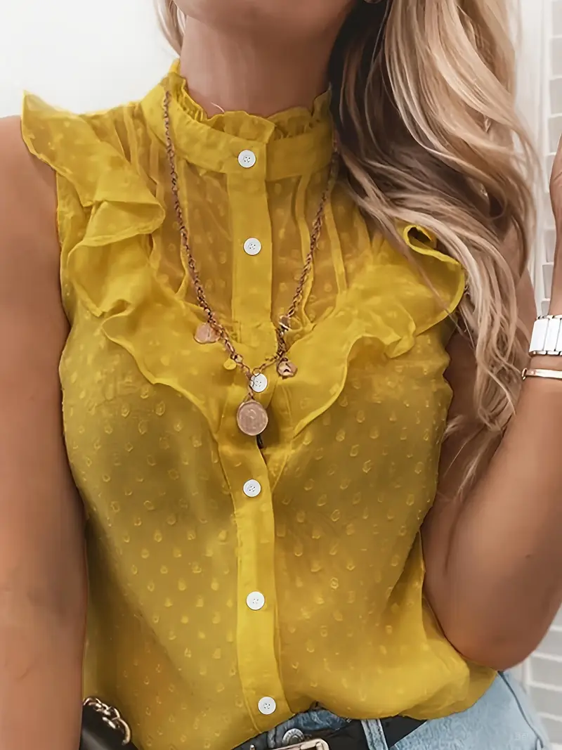 Yellow New Summer Fashion Elegant Women's Ruffle Hem Sleeveless Tank Top