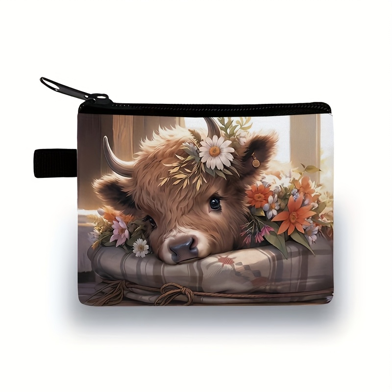 Cute Calf Print Pattern Small Wallet, Coin Purse Organizer Pouch
