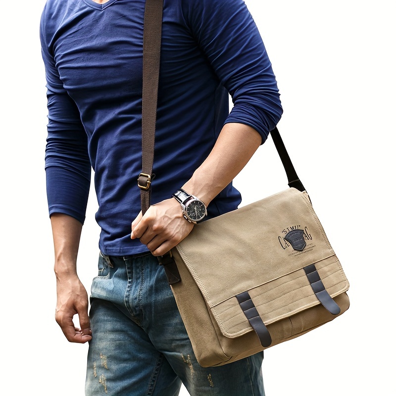 canvas messenger bag retro causal flip satchel sling bag for men slant shoulder bag tablet laptop briefcase for daily commuting daily use details 2