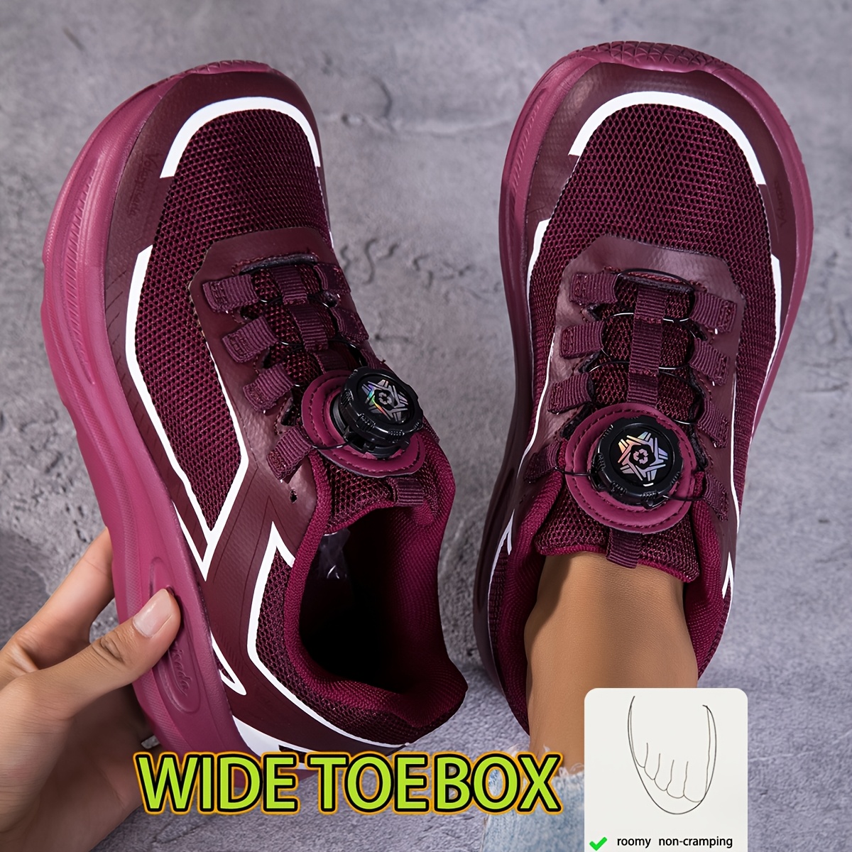 Image of Women Solid Wide Toe Thick Sole Outdoor Athletic Shoes, Ventilation, Easy Rotary , Heightened Shock Absorbing Platform, Multiple Neutral Colors Match Outfits, For Short Trips Mom Footwear