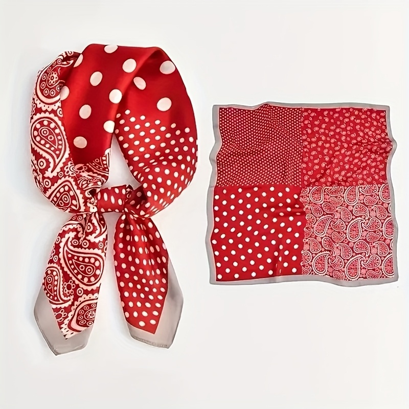 E-shop Vintage Roter Polyester Schal | Damen Multi-Muster Quadratisches Bandana | Kastanien und Paisley Design | Nicht-elastisch, Glänzende | Geeignet
