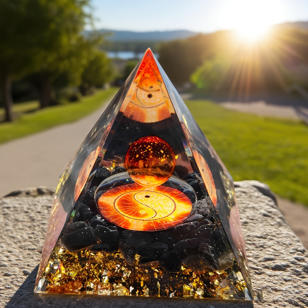 1pc Obsidian Yin Yang Tai Chi Orgone Pyramid Decoration