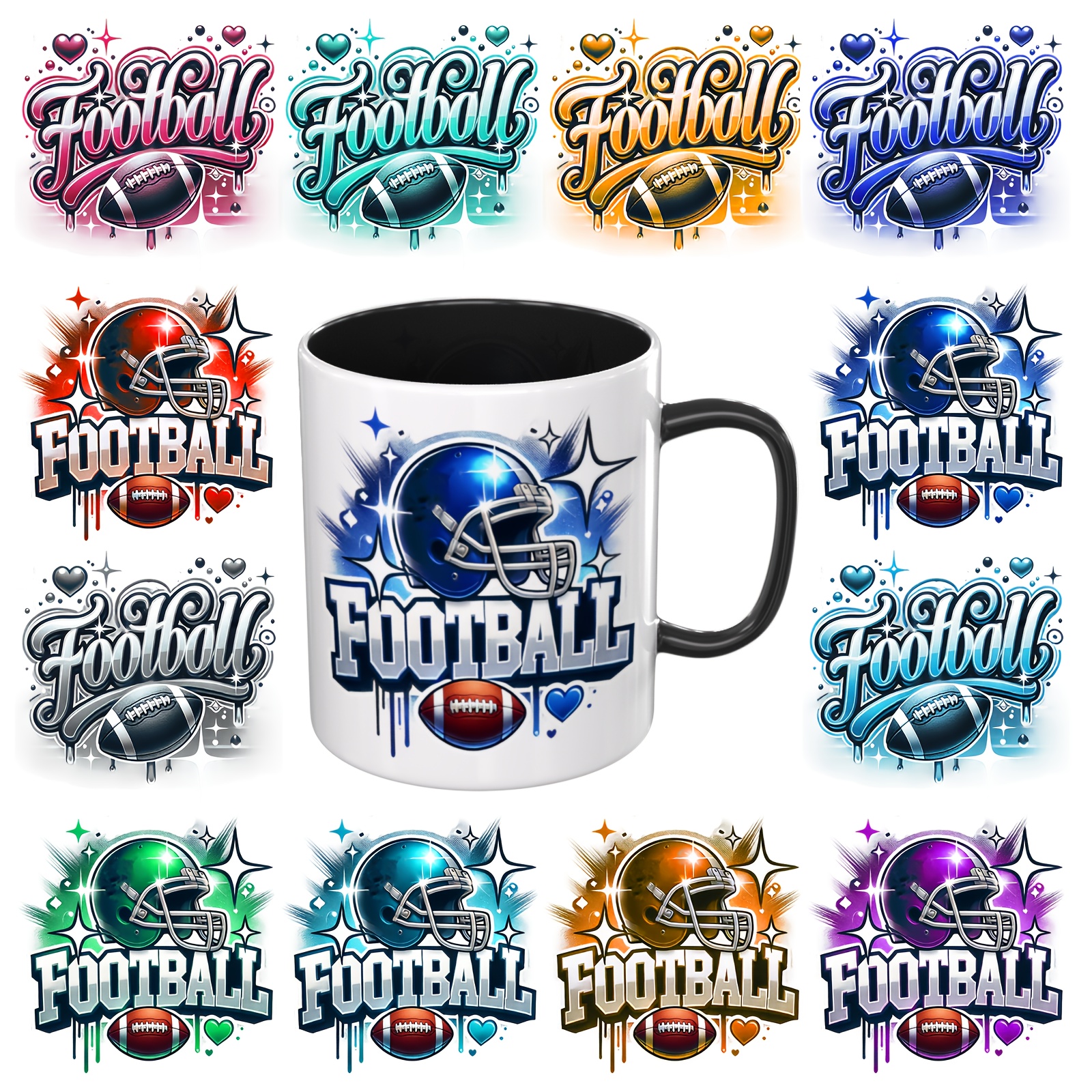 

12pcs Dorsbaby Football-themed Uv Dtf Transfer Paper, Vibrant Airbrushed Designs For Diy Mugs And Gifts, Ideal For Laptops, Water Bottles, And More - Mug Not Included