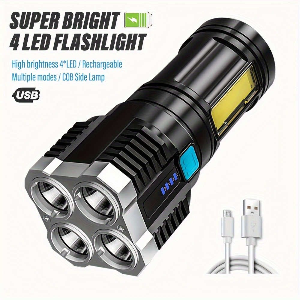 

High Power Led Flashlight, Rechargeable Camping Work Light, With 4 Led And Cob Side Light, With Power Display, Suitable For Adventure, Camping, Outdoor, Hiking, Etc.