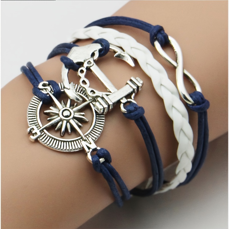 

1pc Boat Anchor Bracelet, Multi-layer Faux Leather Fashion Bracelet For Men Women