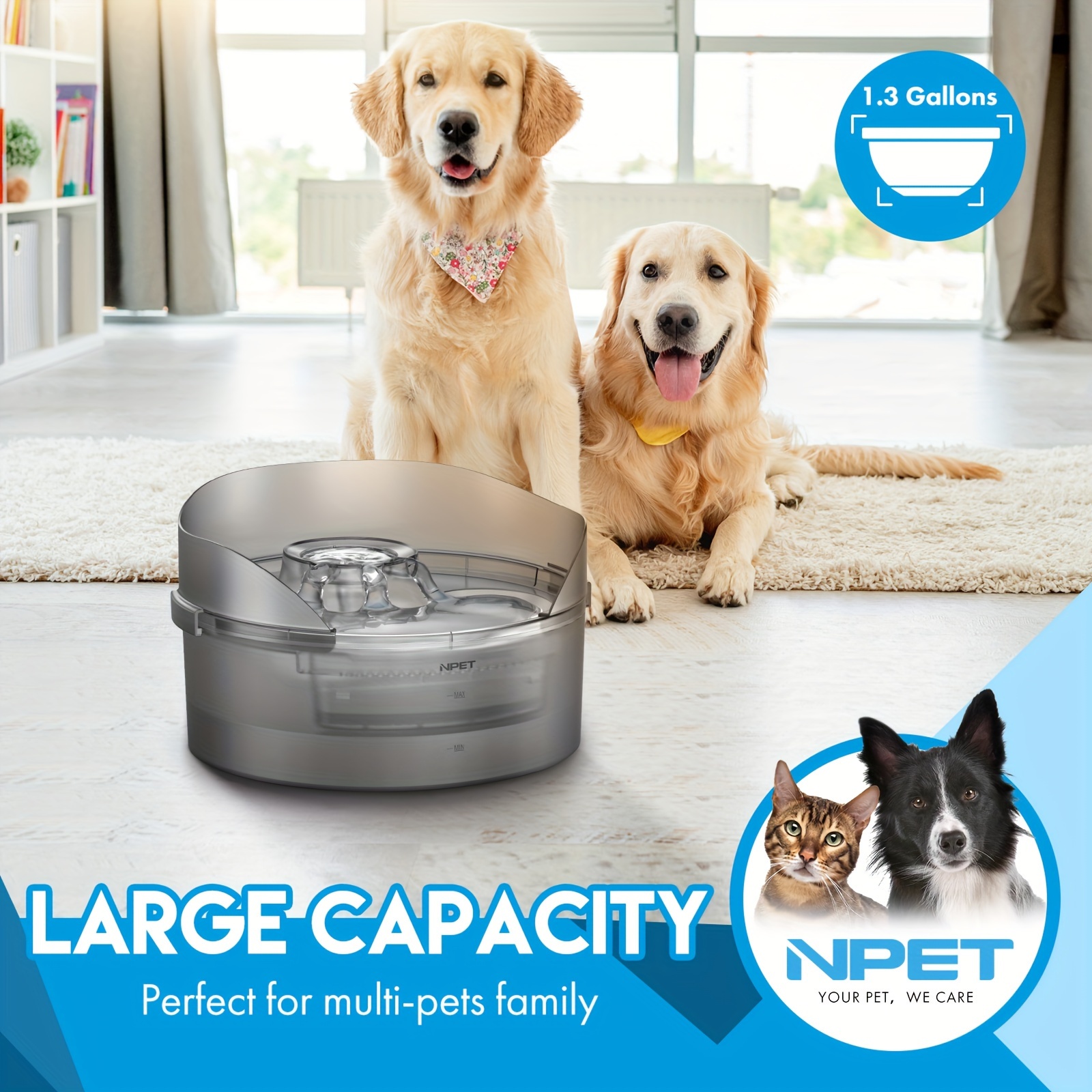 

Npet Dog Water Fountain With Triple Filtration, 5l Automatic Pet Water Bowl Dispenser With , Great For Large Dogs Cats And Home